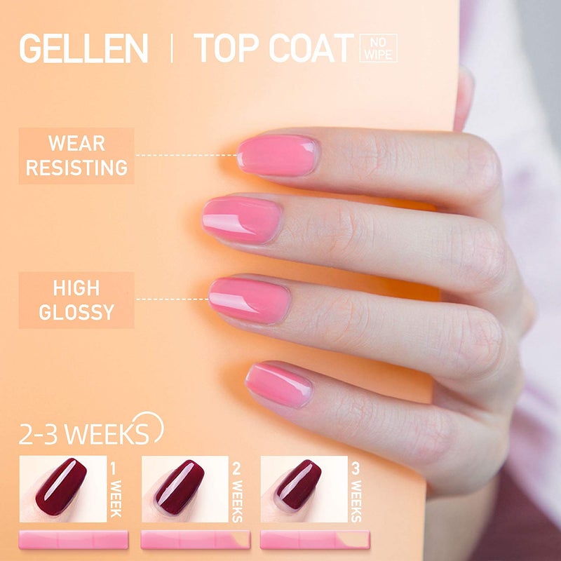 GELLEN Gel Top Coat and Base Coat, 2Pcs No Wipe Gel Nail Polish, Soak Off Nail Lamp Clear Base Top Coat Long Lasting Finish Nail Art Design Home Gel Manicure Kit - Image 3